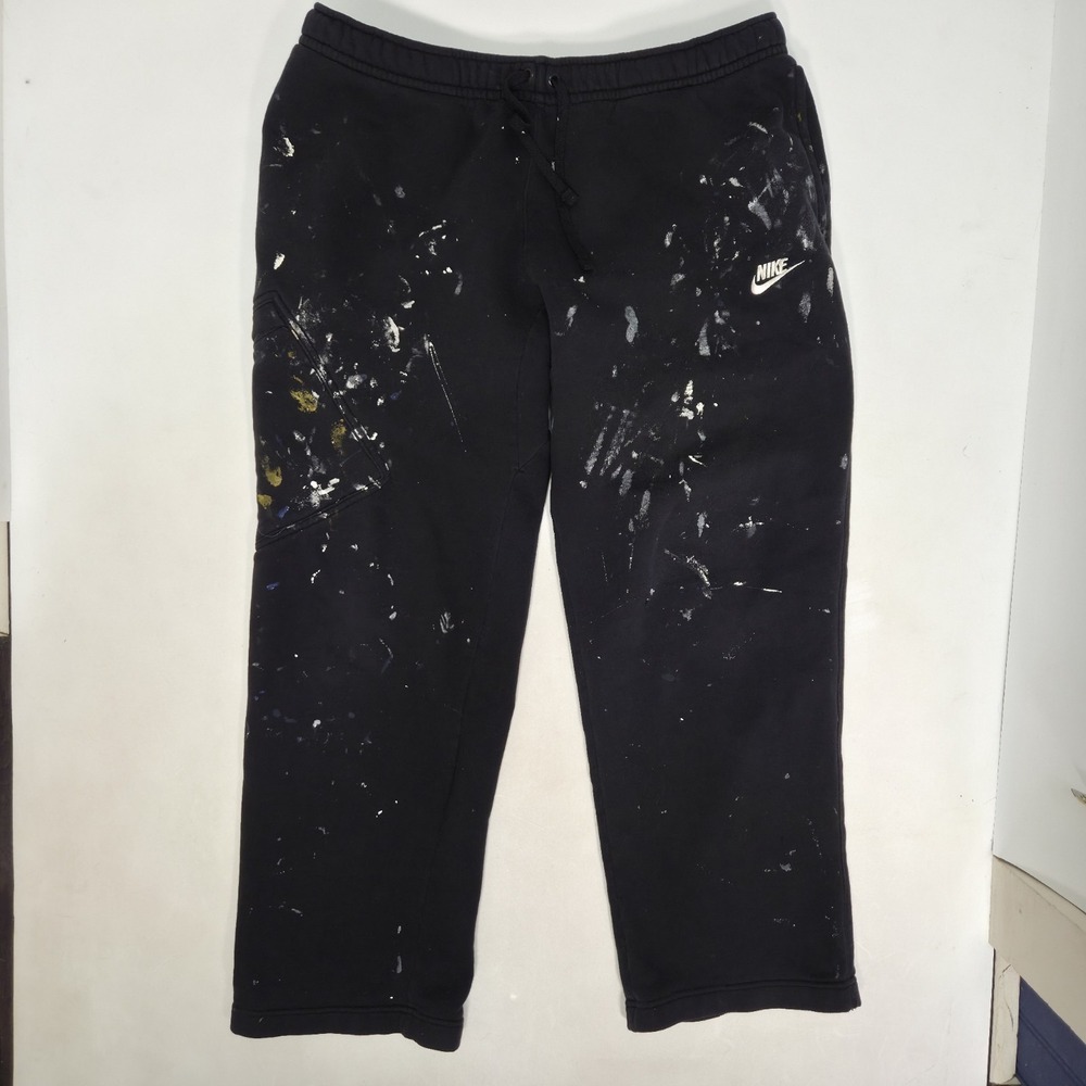 VTG NIke Paint Splattered Cargo Joggers XL Black Wide Leg Athleisure Performance